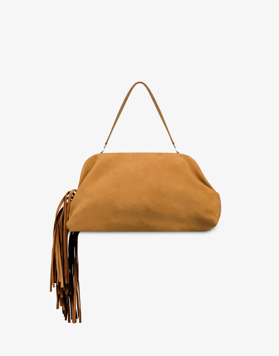 Maxi clutch in nabuk con frange