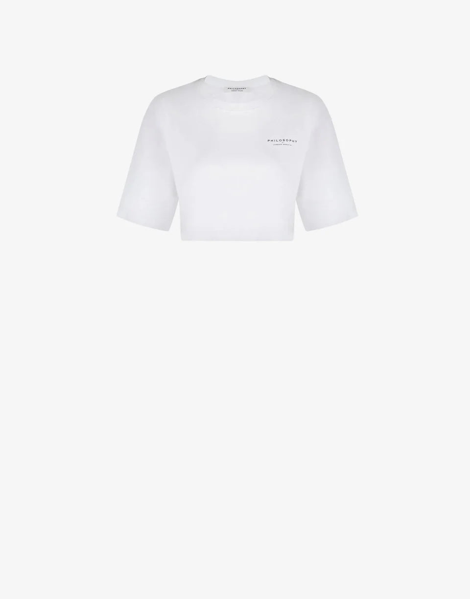 T-shirt Cropped in cotone con stampa wish you were here