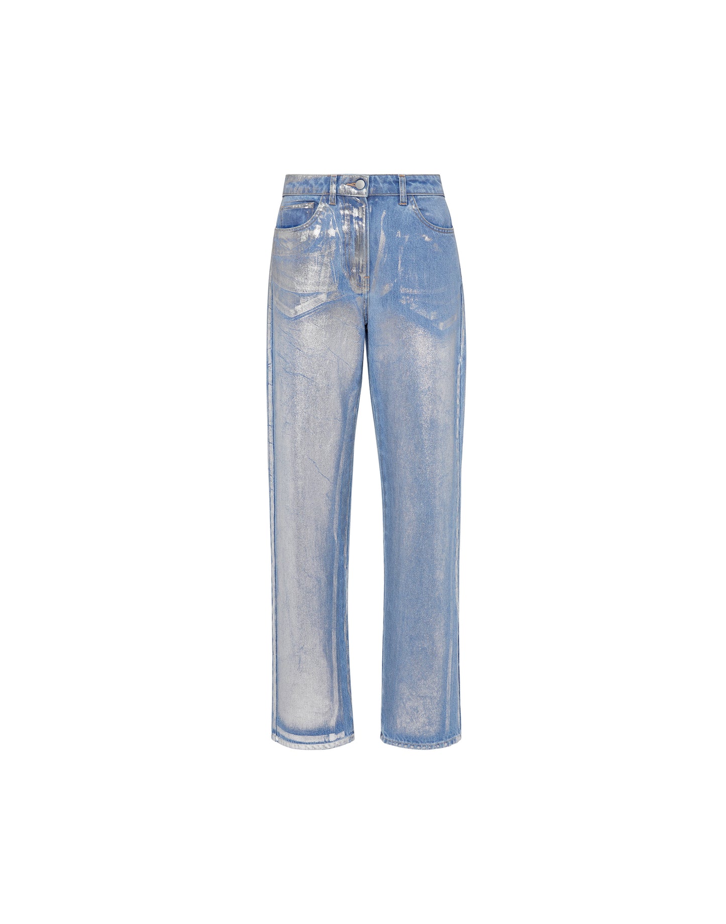 Jeans boyfriend spalmato argento
