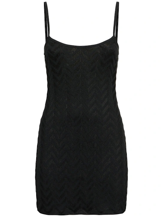 Mini-abito senza maniche motivo chevron tono su tono