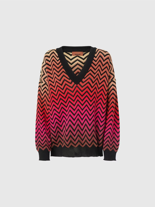 Maglia oversize motivo chevron dégradé con scollo a V