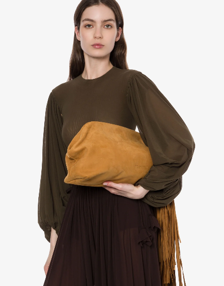 Maxi clutch in nabuk con frange